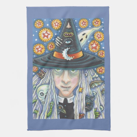 CREEPY WITCH EVIL EYE HALLOWEEN GOTH KITCHEN TOWEL GESCHIRRTUCH (Vertikal)