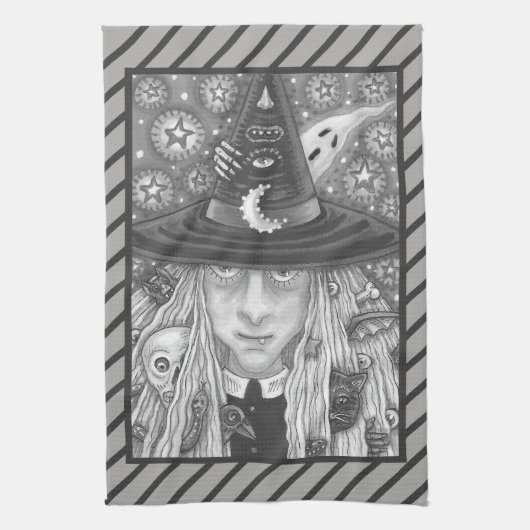 CREEPY WITCH EVIL EYE HALLOWEEN GOTH KITCHEN TOWEL GESCHIRRTUCH (Vertikal)