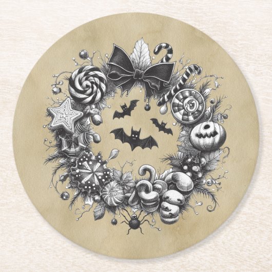 Creepy Wreath Runder Pappuntersetzer (Vorderseite)