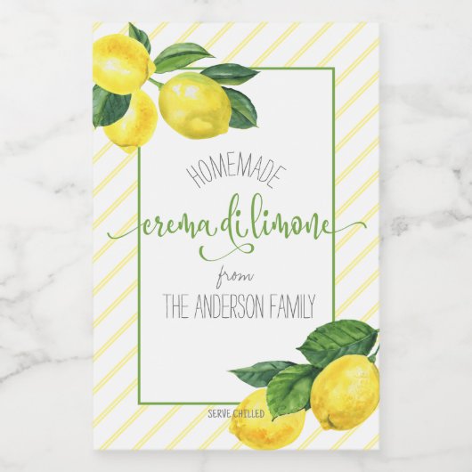 Crema di Limone Wasserfarben Zitronen Skriptname B Weinetikett (Einzelnes Label)