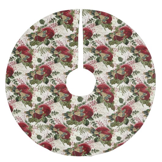 Cremdrachenfliegen und Rose Polyester Weihnachtsbaumdecke (Vorderseite)