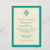 Creme A7 u. aquamarine blaue einfache Einladung (Vorne/Hinten)