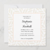 Creme abstrakte Blätter schicke moderne Hochzeit Einladung (Vorderseite)