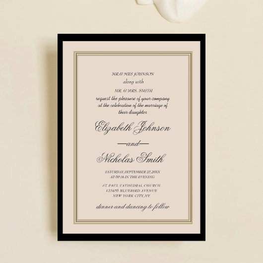 creme and black classic chic elegant wedding einladung
