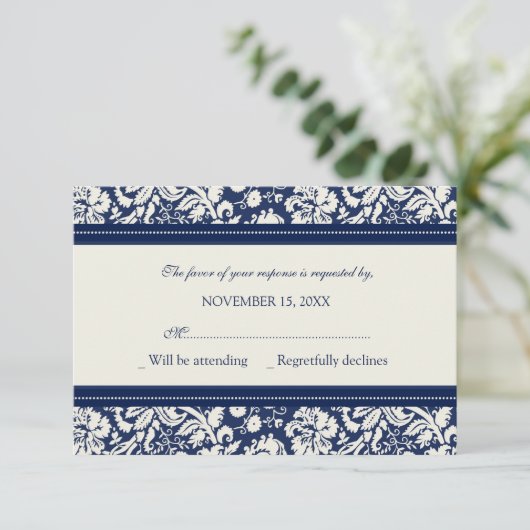 Creme and Blue Pattern UAWG Wedding Card RSVP Karte (Stehend Vorderseite)