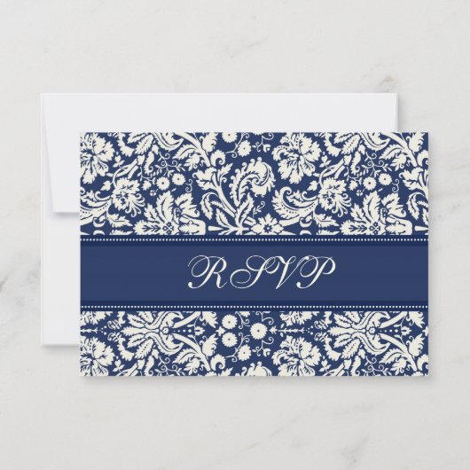 Creme and Blue Pattern UAWG Wedding Card RSVP Karte (Rückseite)