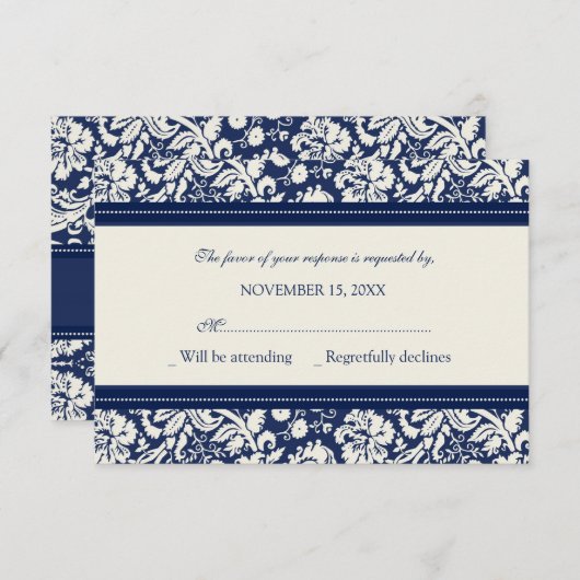 Creme and Blue Pattern UAWG Wedding Card RSVP Karte (Vorne/Hinten)