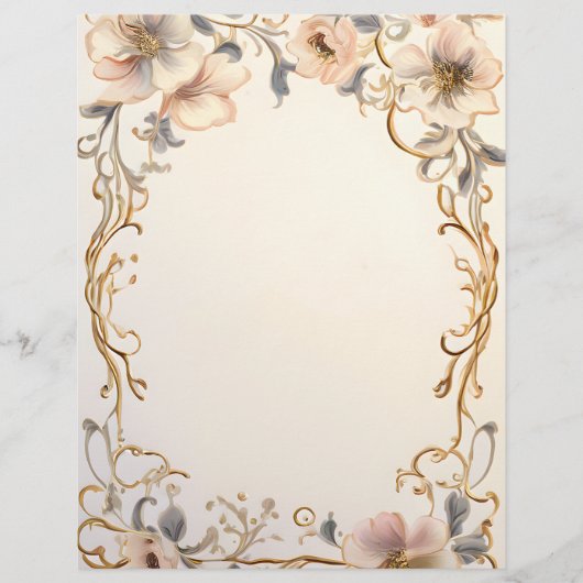 Creme and Gold Floral Celebration Briefbogen (Vorderseite)