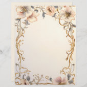 Creme and Gold Floral Celebration Briefbogen (Vorne/Hinten)