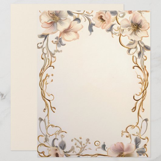 Creme and Gold Floral Celebration Briefbogen (Vorne/Hinten)