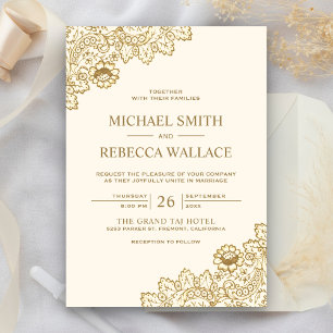 Creme and Gold Vintag Country Lace Wedding Einladung