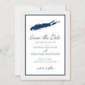 Creme and Navy Long Island NY Karte Save the Date (Vorderseite)