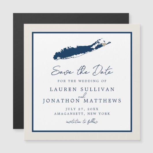 Creme and Navy Long Island NY Karte Save the Date  (Vorne/Hinten)