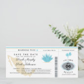 Creme Aquamarin Mexico Save the Date Boarding Pass (Stehend Vorderseite)