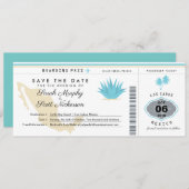 Creme Aquamarin Mexico Save the Date Boarding Pass (Vorne/Hinten)