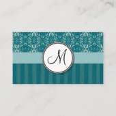 Creme auf aquamarinem Damast mit Streifen und Visitenkarte (Rückseite)