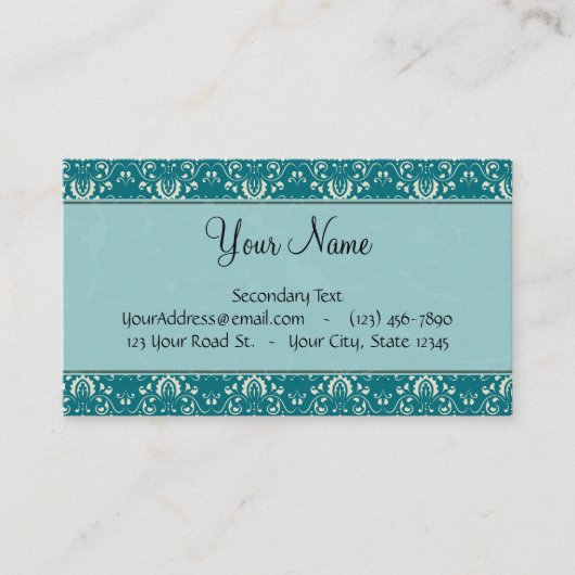 Creme auf aquamarinem Damast mit Streifen und Visitenkarte (Vorderseite)