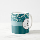 Creme auf aquamarinen Blumenbündeln u. Streifen Kaffeetasse (VorderseiteRechts)