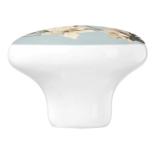 Creme Azalea Blume Monogramm Keramikknauf (Seitenansicht)