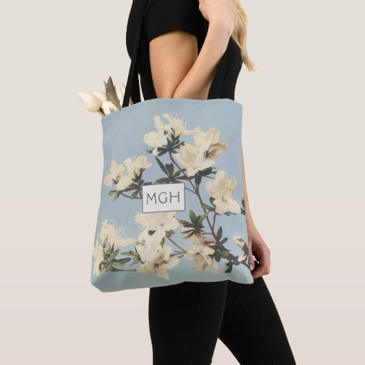 Creme Azalea Blume Monogramm Tasche (Von Nahem)