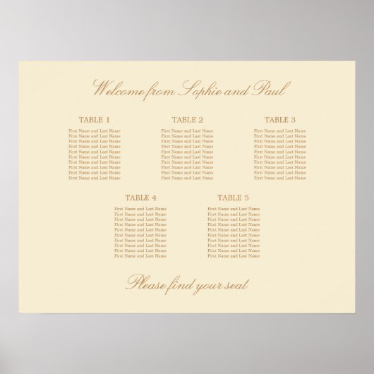 Creme Beige 5 Tischdecken Hochzeitskarte Poster (Vorne)
