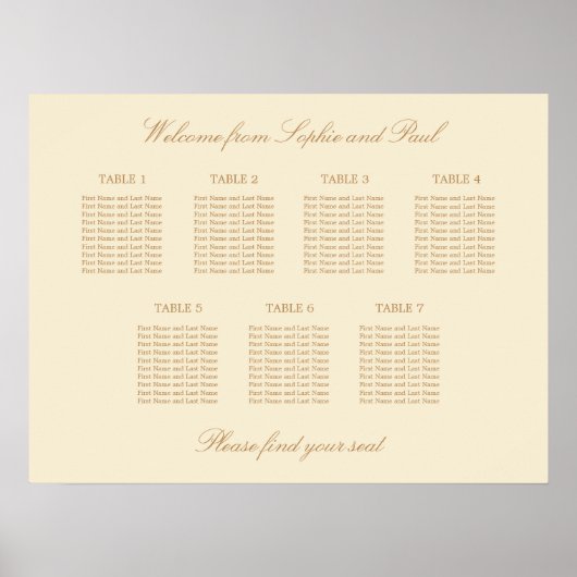Creme Beige 7 Tischdecken Hochzeitskarte Poster (Vorne)