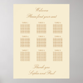 Creme Beige 9 Tisch Hochzeitskarte Poster