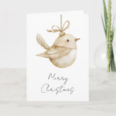 Creme Beige Bird Weihnachten Karte (Vorderseite)