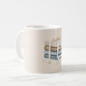 Creme Beige Blau Bücher Schleife Band Kaffeetasse (Vorderseite Links)