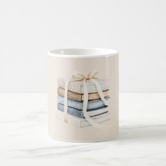 Creme Beige Blau Bücher Schleife Band Kaffeetasse (Mittel)