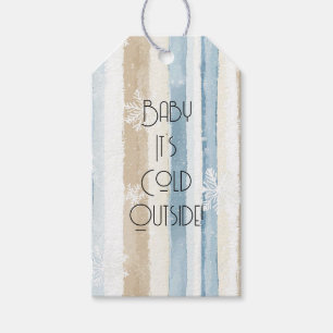 Creme Beige Blau Weihnachten Schneeflocken Streife Geschenkanhänger