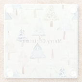 Creme Beige Blaue Weihnachtsbäume Glasuntersetzer (Rückseite)