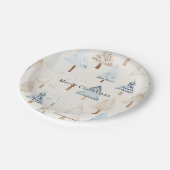 Creme Beige Blaue Weihnachtsbäume Pappteller (Schrägansicht)