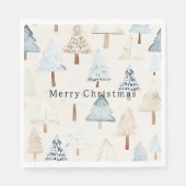 Creme Beige Blaue Weihnachtsbäume Serviette (Vorderseite)