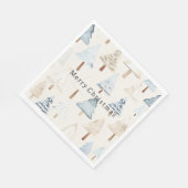 Creme Beige Blaue Weihnachtsbäume Serviette (Ecke)