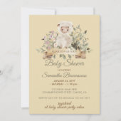 Creme Beige Blume Niedliches Schaflammchen Einladung (Vorderseite)