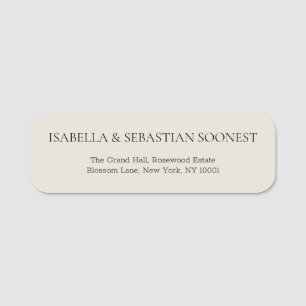 Creme Beige Hochzeit Schlichte Retro-Schrift Namensschild