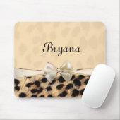 Creme Beige Leopard Cheetah Print Bow Maus Pad Mousepad (Mit Mouse)