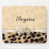 Creme Beige Leopard Cheetah Print Bow Maus Pad Mousepad (Vorne)
