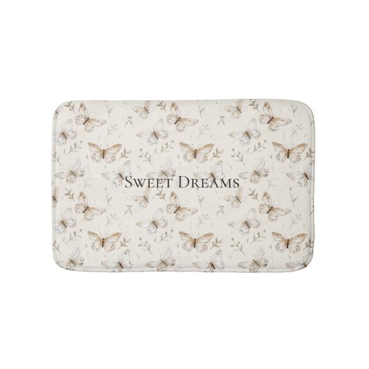 Creme Beige Sand Schmetterlinge Badematte (Vorderseite)