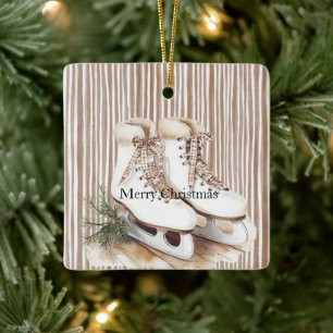 Creme Beige Schlittschuhe Weihnachten Keramikornament