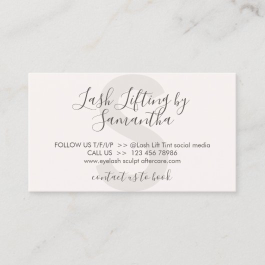 Creme Beige Tan Aftercare für Lash Lift und Tint Visitenkarte (Vorderseite)