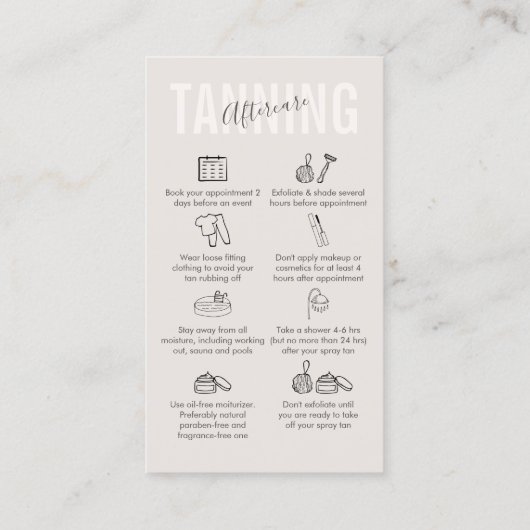 Creme Beige Tanning Aftercare Visitenkarte (Rückseite)