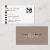 Creme Beige und Brown Minimalistischer QR-Code Visitenkarte (Vorne/Hinten)