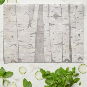 Creme Beige weiße Birkenbäume Geschirrtuch