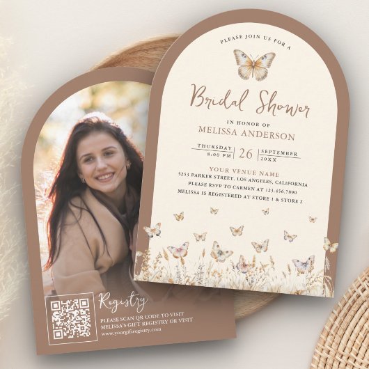 Creme Beige Wildblume Butterfly Brautparty Einladung