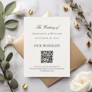 Creme-beiger Hochzeits-Wunschliste QR-Code Begleitkarte