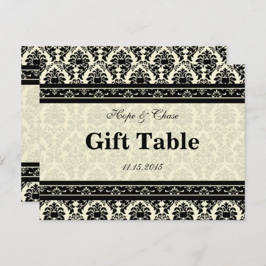 Creme & Black Damask Tischkarte Postkarte (Vorne/Hinten)