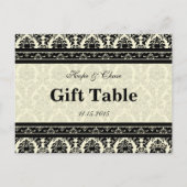 Creme & Black Damask Tischkarte Postkarte (Rückseite)