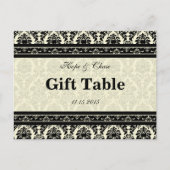 Creme & Black Damask Tischkarte Postkarte (Vorderseite)